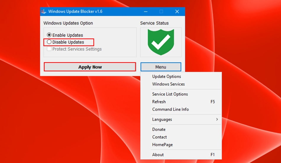 استفاده از Windows Update برای غیرفعال کردن آپدیت