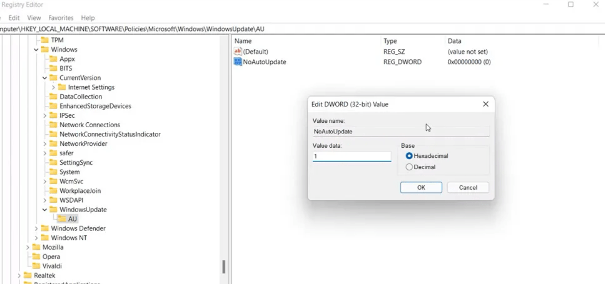 استفاده از روش Registry Editor برای غیرفعال کردن آپدیت