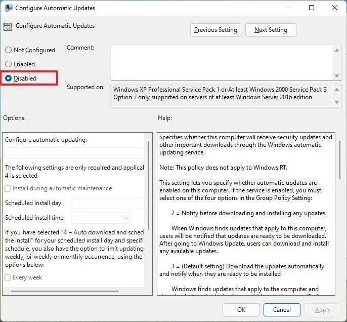 استفاده از Group Policy Editor برای غیرفعال کردن آپدیت