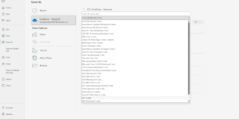 pdf کردن اکسل