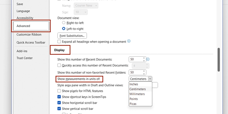 تغییر واحد اندازهگیری خطکش در ورد