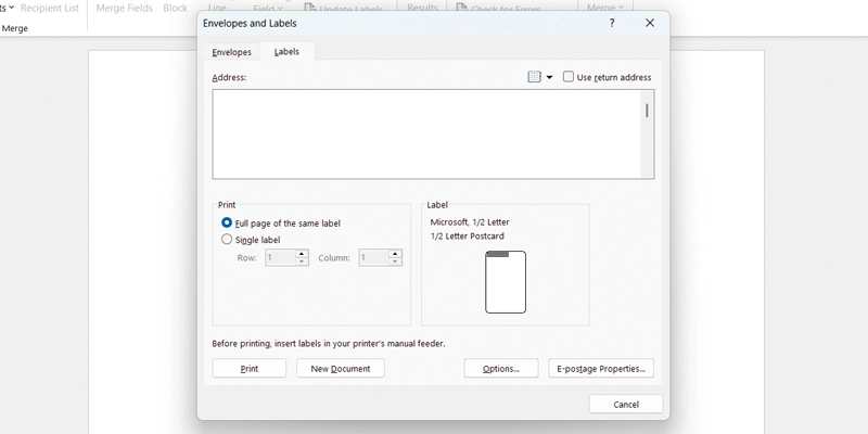 آموزش طراحی لیبل در ورد با استفاده از گزینه Labels