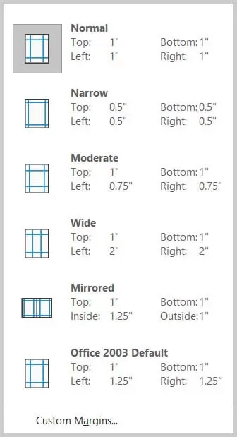 انواع مارجین در ورد