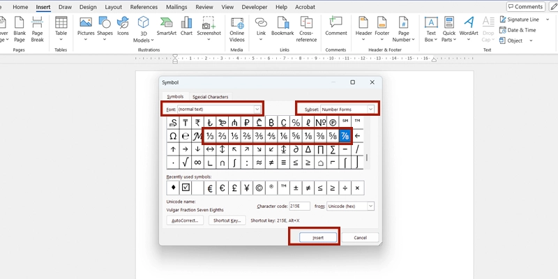استفاده از گزینه Symbol
