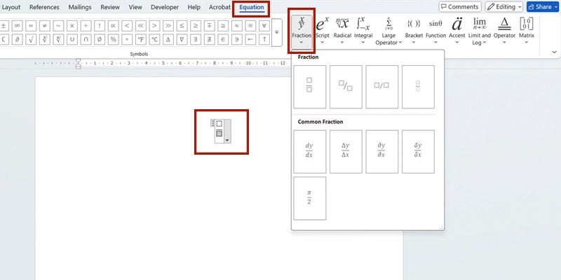 استفاده از گزینه Equation