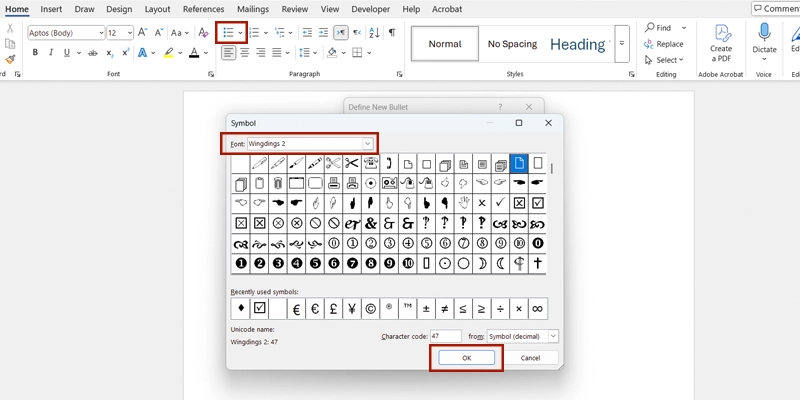 استفاده از گزینه Symbols برای علامت تیک در ورد