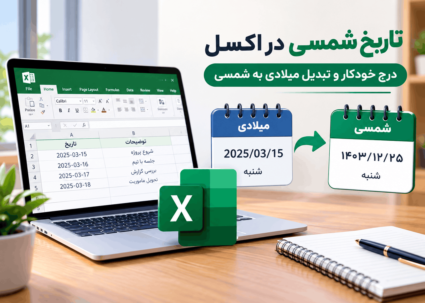 تاریخ شمسی در اکسل: درج خودکار و تبدیل میلادی به شمسی
