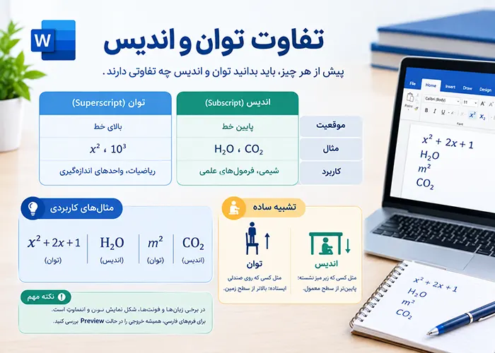 تفاوت توان (Superscript) و اندیس (Subscript)