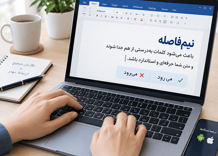 کلید نیم‌فاصله در کیبورد فارسی (ویندوز، اندروید، آیفون)