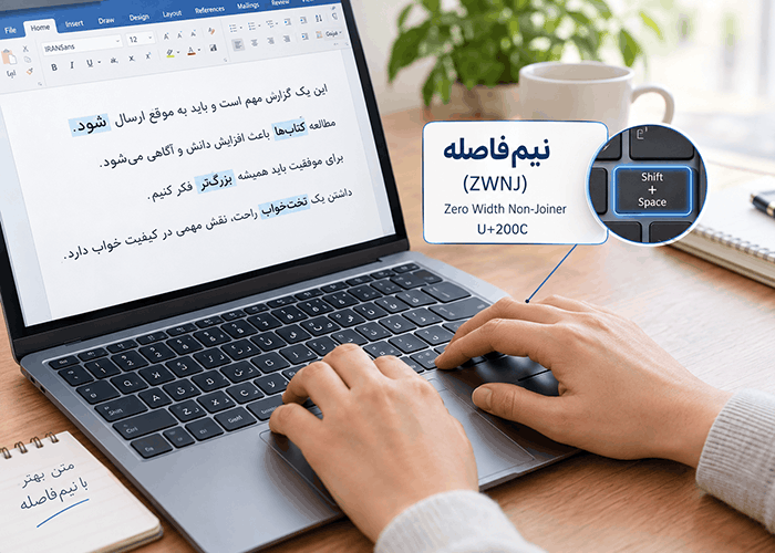 کلید نیم‌فاصله در کیبورد فارسی (ویندوز، اندروید، آیفون)